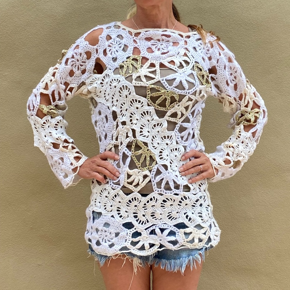 🔥STUNNING Handmade Crochet Boxo sweater size S vintage PriceFirm!